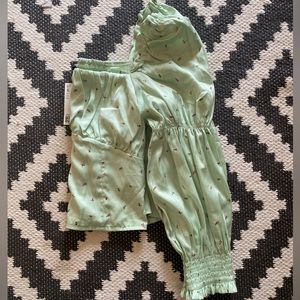 H&M - Light mint satin crop top with pretty pink flowers